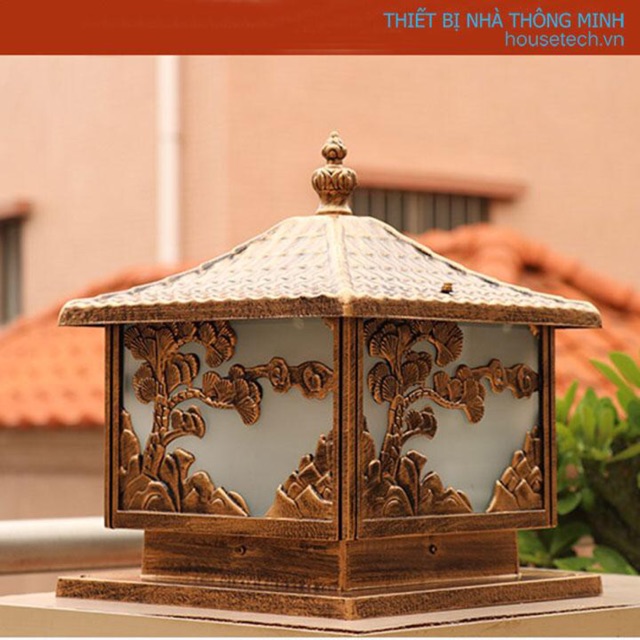 Đèn trụ cổng hình cây tùng màu đồng 25cm và 30cm SOLAGA HT722