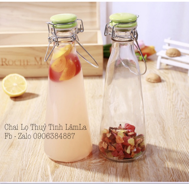 Chai Thuỷ Tinh Gọng Sắt Nắp Sứ 500ml | Nắp Sứ Giao Màu Ngẫu Nhiên