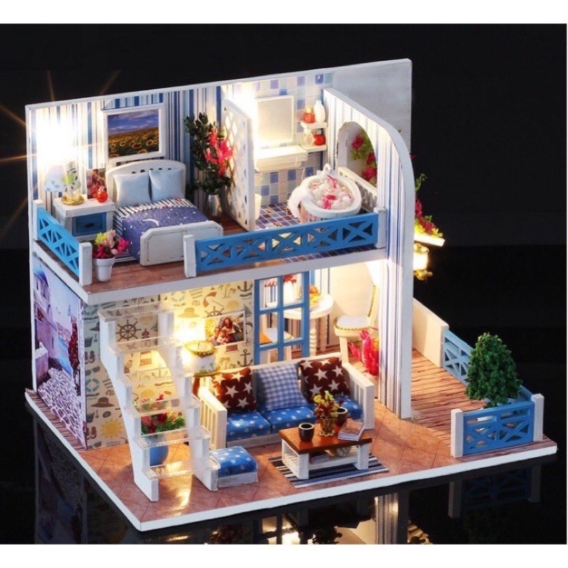k019 Mô hình nhà búp bê tự lắp ráp bằng gỗ-Diy house (tặng mica,keo sữa,đèn)