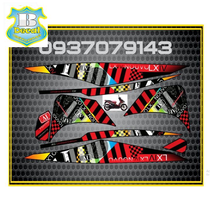 ( Quí khách vui lòng mang ra tiệm cho thợ dán ) Tem NOUVO LX HOA VĂN ZIN ĐỎ ĐEN [Bi Decal]