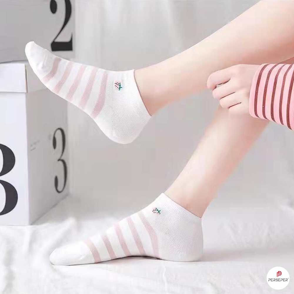Tất cổ ngắn chất vải cotton thoáng khí, set 5 đôi tất vớ dễ phối đồ - Cherry Shop