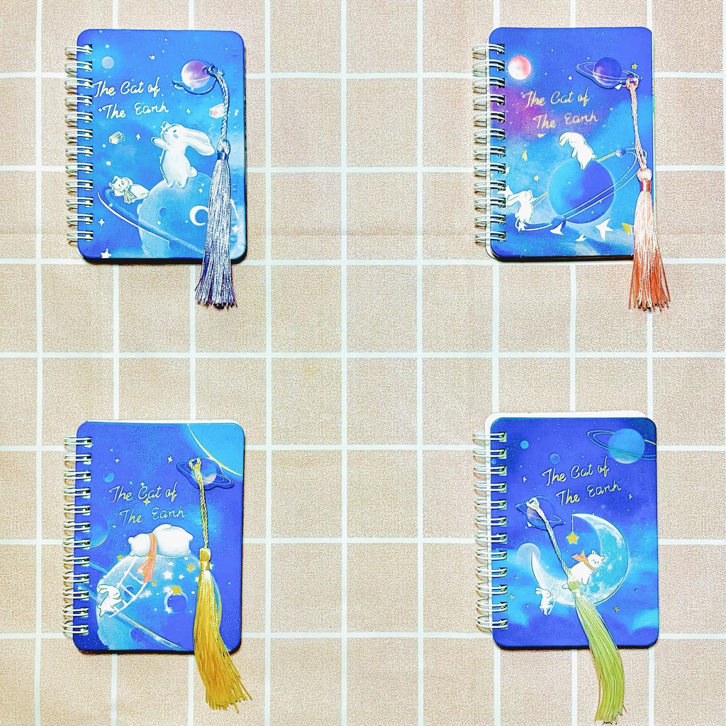 Sổ tay lò xo dễ thương nhiều màu kèm dây tua rua cổ điển