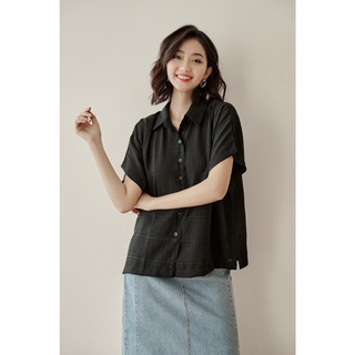 OLV - Áo Gingham Button Blouse In Black
