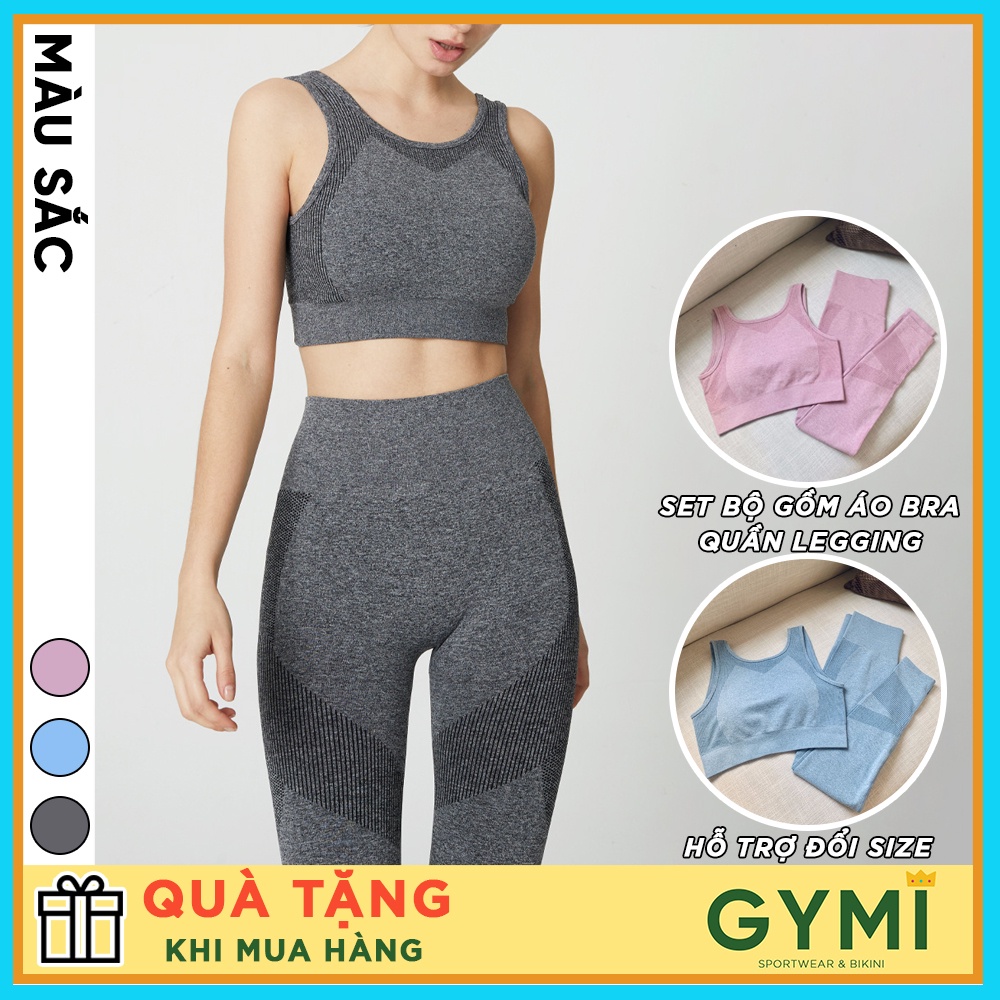 Set bộ đồ tập gym yoga nữ GYMI SET18 gồm áo bra yếm và quần legging thể thao chất dệt cao cấp co giãn