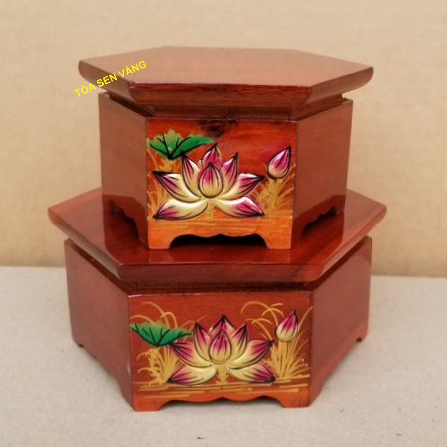 Đôn Gỗ - Đế Gỗ kê tượng Phật, trang trí hoa sen nổi, vui lòng xem kỹ mô tả để chọn kích thước
