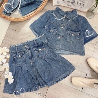 Set jean 2 túi + chân váy xếp li