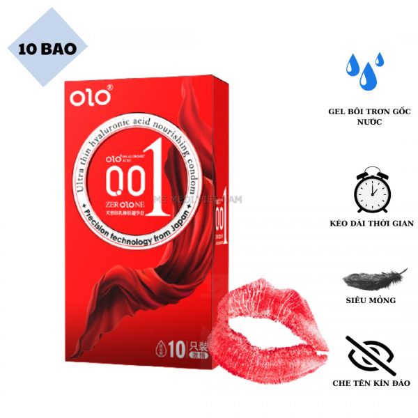 Bao cao su OIo Thin 001 Square Red, Gai nổi đặc biệt, nhiều gel gốc nước kích thích tăng khoái cảm – Hộp 10C