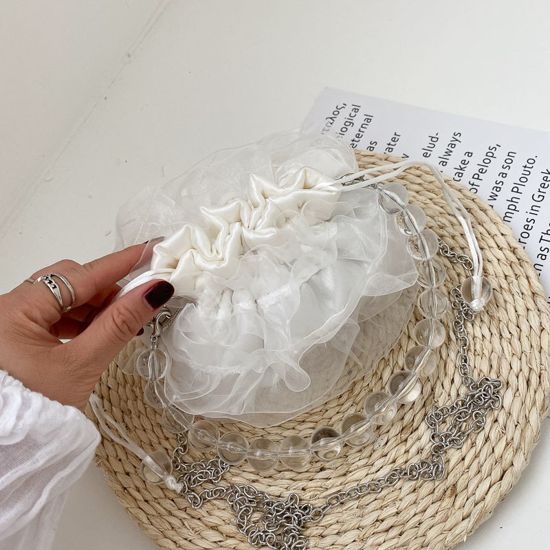 Túi đeo vai phối ren và ngọc trai nhân tạo xinh xắn phong cách Retro 2021