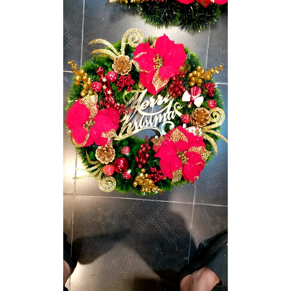 Vòng nguyệt quế cỡ lớn- Vòng hoa trnag trí Noel hanmade đường kính 50cm