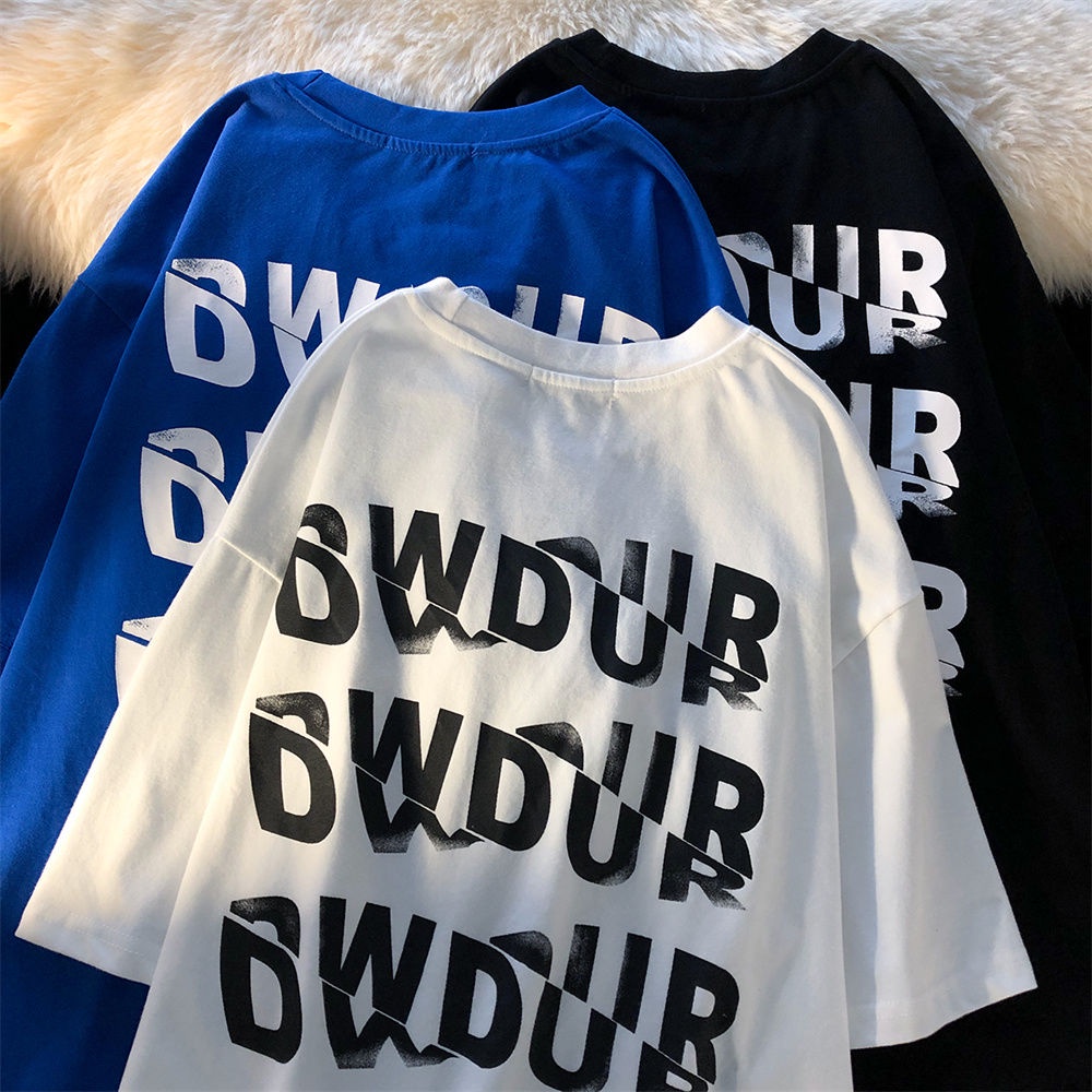 Áo Thun Tay Ngắn Dáng Rộng In Chữ Màu Xanh Dương Kiểu Mới Thời Trang Xuân Hè 2022 Cho Nam Và Nữ