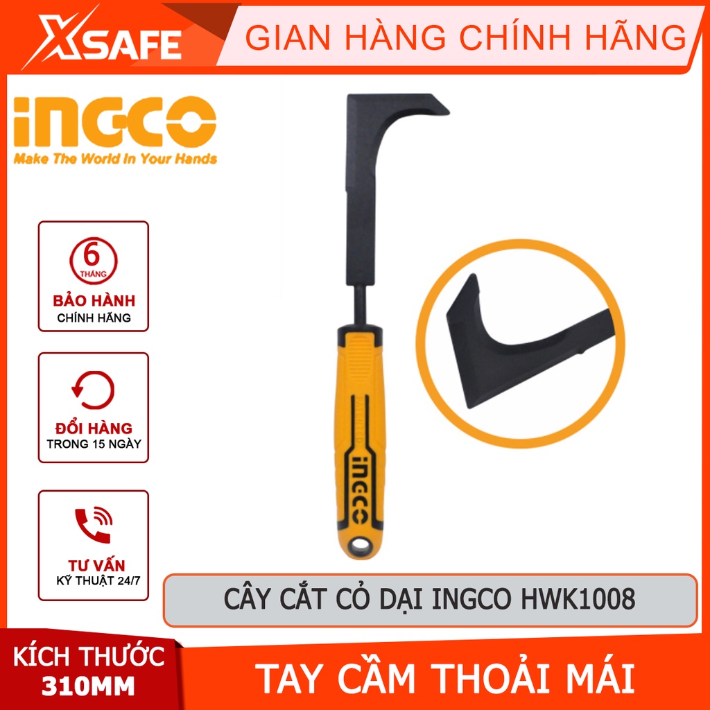 Cây cắt cỏ Ingco HWK1008 Lưỡi liềm cắt cỏ cầm tay, thép carbon, chiều dài 310mm, dùng làm vườn, cắt tỉa cỏ dại - [XSAFE]