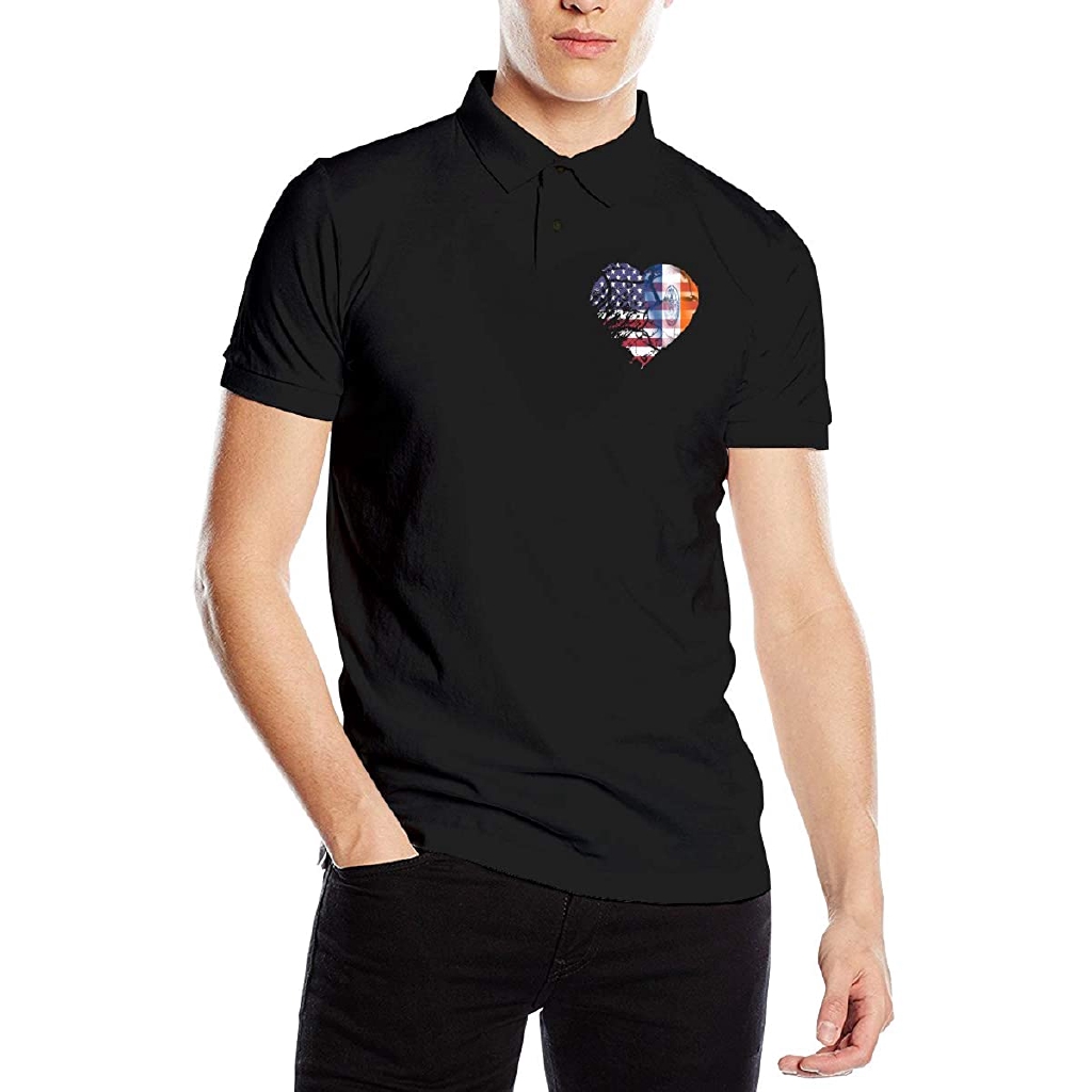 Flag of New York City USA Flag Heart Men's Classic Golf Shirts Short Sleeve Polo Shirt