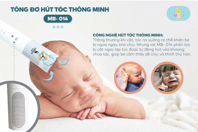 Tông đơ cắt tóc cho bé MOAZ BEBE MB-014, tông đơ hút tóc thông minh cho trẻ - Monnie Kids