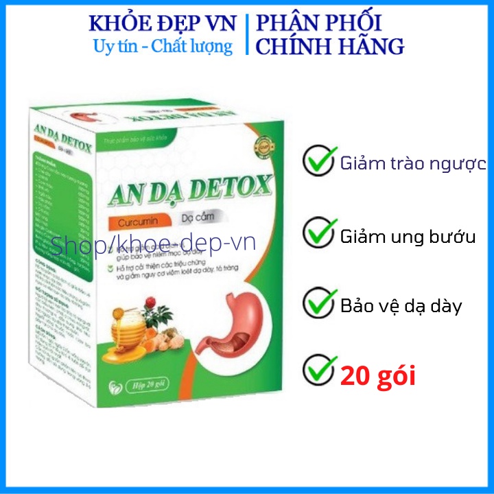 Curcumin An Dạ Detox- Giúp Giảm Nhanh Các Triệu Chứng Viêm Đau Dạ Dày, Viêm Loét Dạ Dày,Tá Tràng-Hộp 20 gói