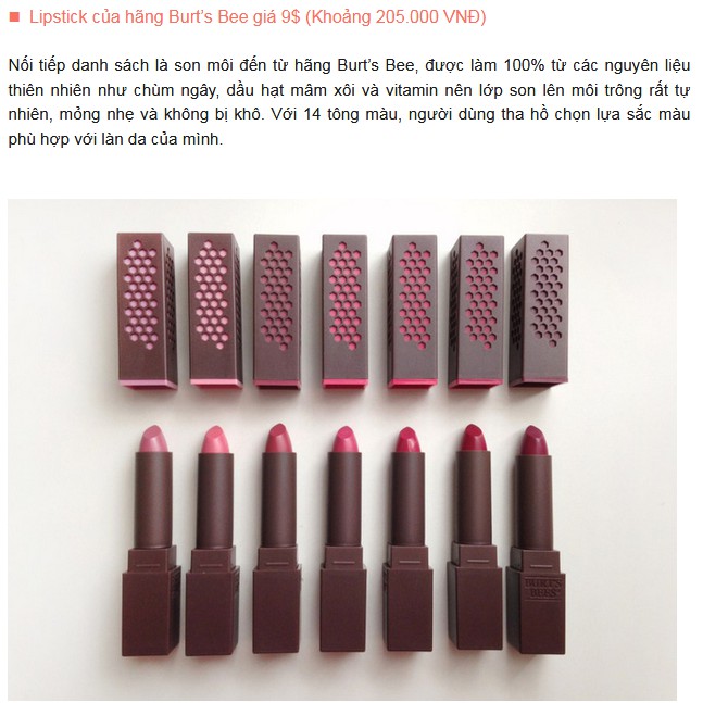 Son thiên nhiên không chì Burt's Bees Satin Lipstick 100% natural