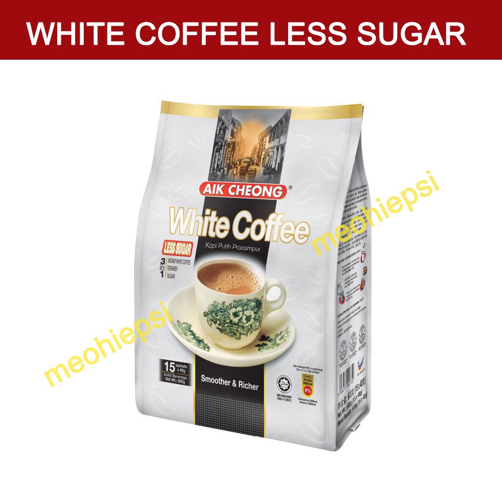 Cà Phê Trắng White Coffee AIK CHEONG Less Sugar (Ít Đường) Malaysia 600gr