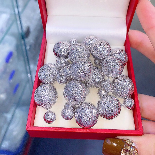 Khuyên tai quả trước sau hồ lô sành điệu bạc thật phay sáng có cả loại mạ vàng trắng