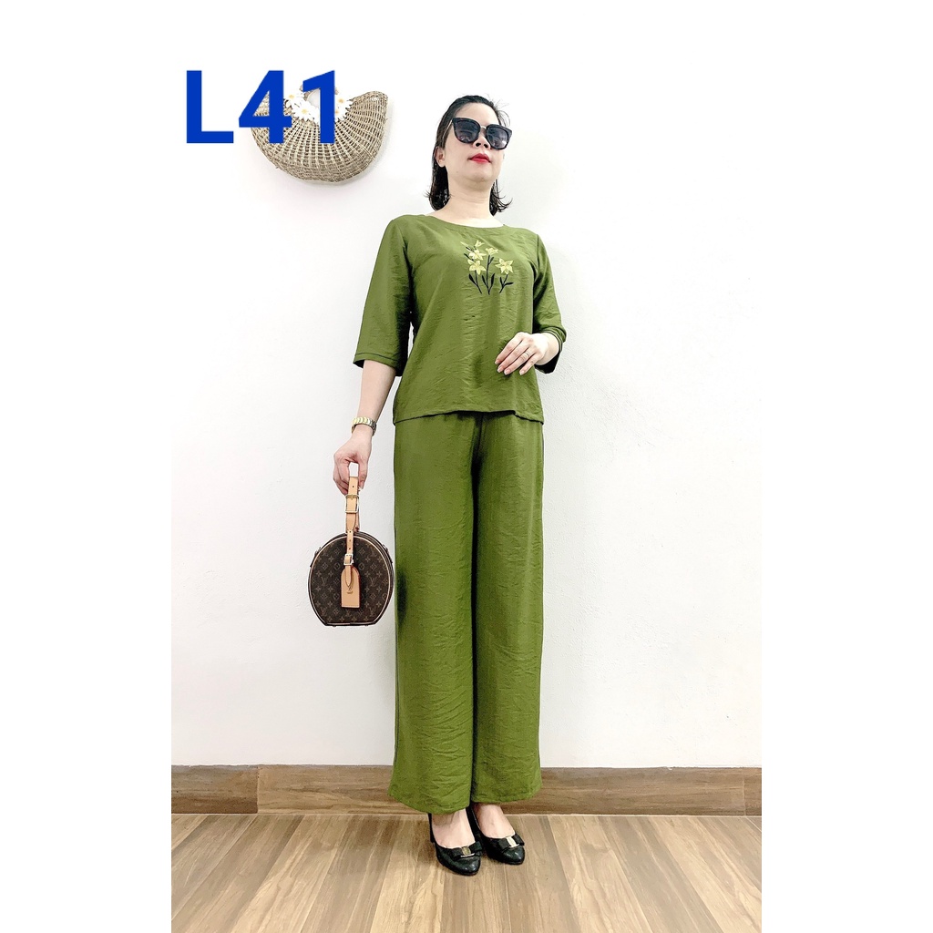 Quần Áo Trung Niên - Bộ Đũi Tay Lỡ Cao Cấp Ống Rộng - Dành cho Quý Bà U50, U60, U70 - Laddy Store
