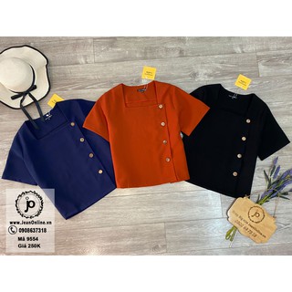 Áo Cổ Vuông Nút Gỗ áo kiểu nữ, thời trang ngoại cỡ, thời trang nữ bigsize