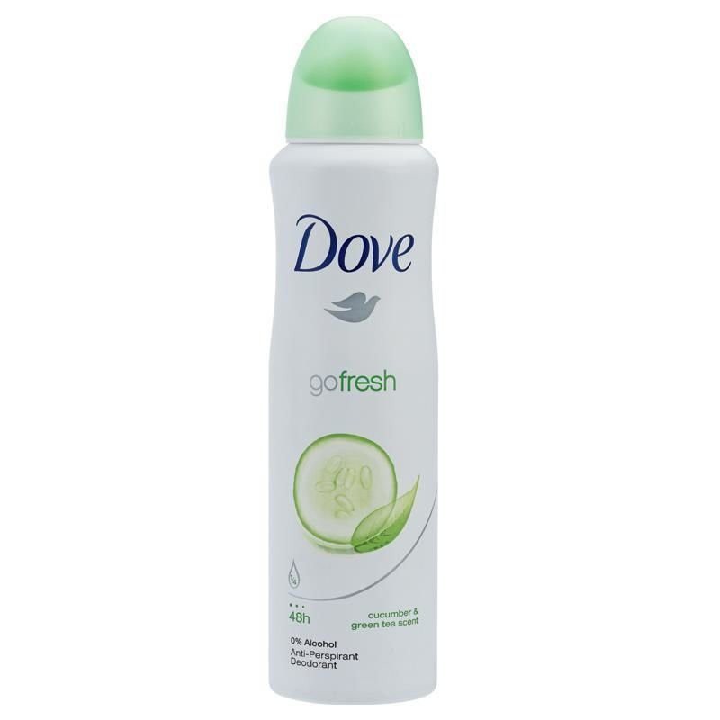 Xịt khử mùi Dove Go Fresh Dưa Leo và Trà Xanh mang một hương Thơm Thanh Mát suốt ngày dài năng Động