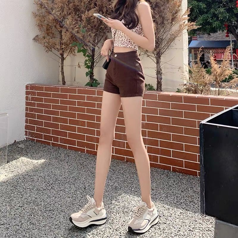 Quần denim ngắn siêu ôm dáng lưng cao màu nâu thời trang 2022 mùa hè cho nữ