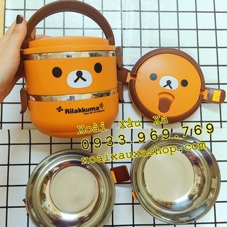 Cà mên cơm inox hoạt hình gấu rilakkuma 1 tầng,2 tầng tiện lợi mang cơm