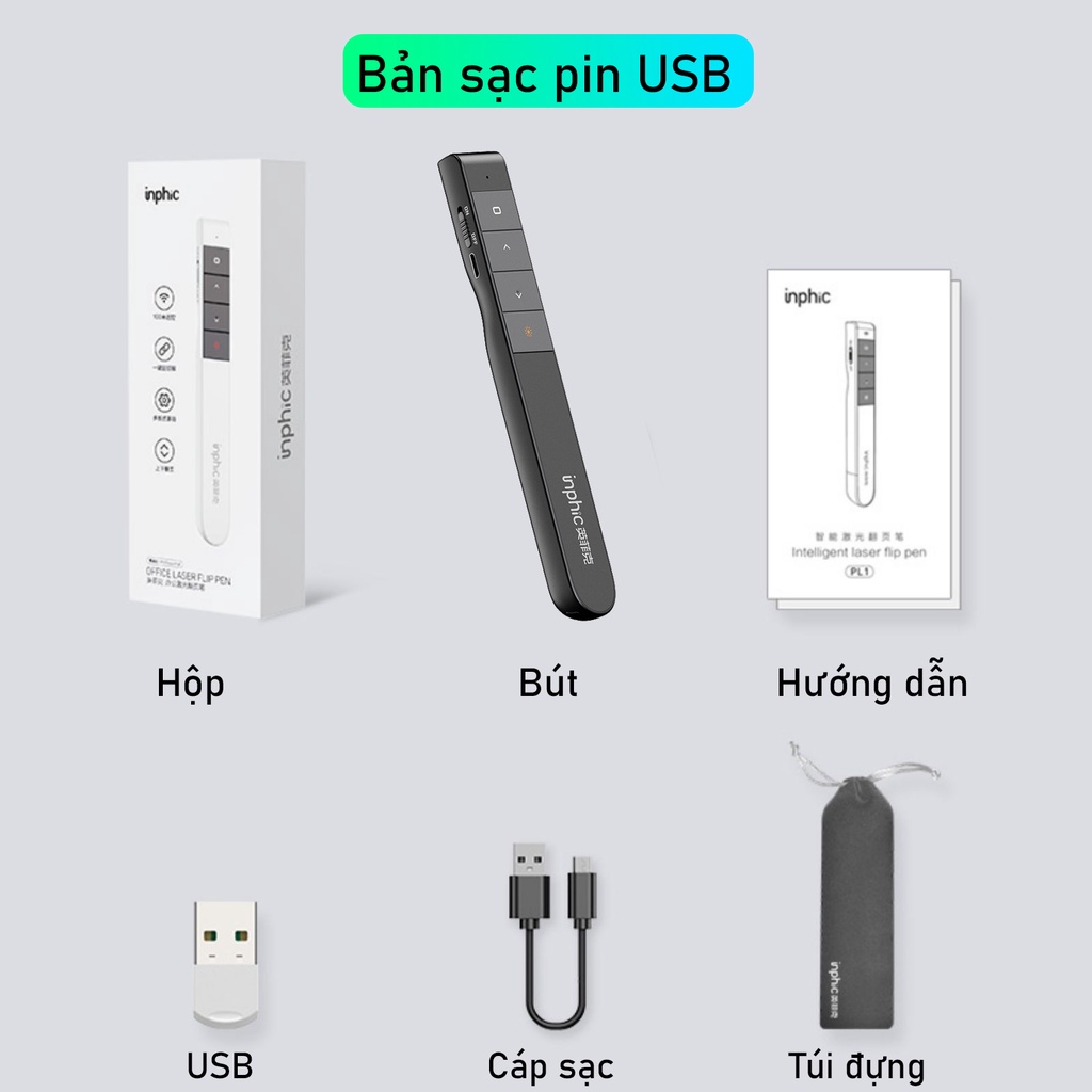 GiGiBomstore Bút Powerpoint không dây - Máy chiếu Laser L1P có điều khiển 2 màn hình cho văn phòng