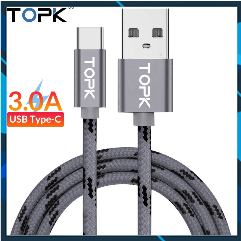 Cáp Sạc Type C Lightning TOPK AN09 Thiết Kế Dây Nylon Bện Bền Chắc 1m