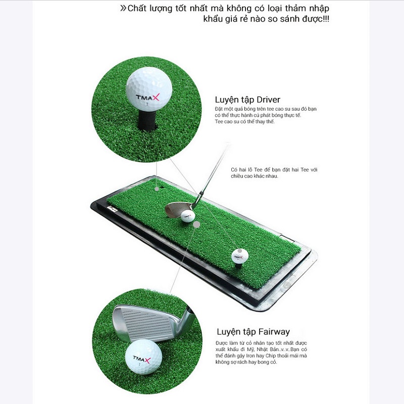 Thảm Tập Golf Tại Nhà Mặt Cỏ Fairway Cao Cấp TMAX FAIRWAY MAT Chắc Chắn Không Bong Cỏ, Cảm Giác Gậy Chân Thực.