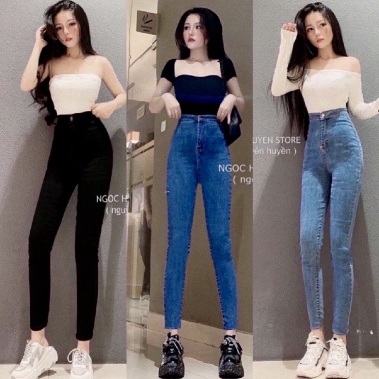 Quần jeans nữ lưng cao trơn ôm body , quần bò nữ cạp cao trơn ôm dáng _u25