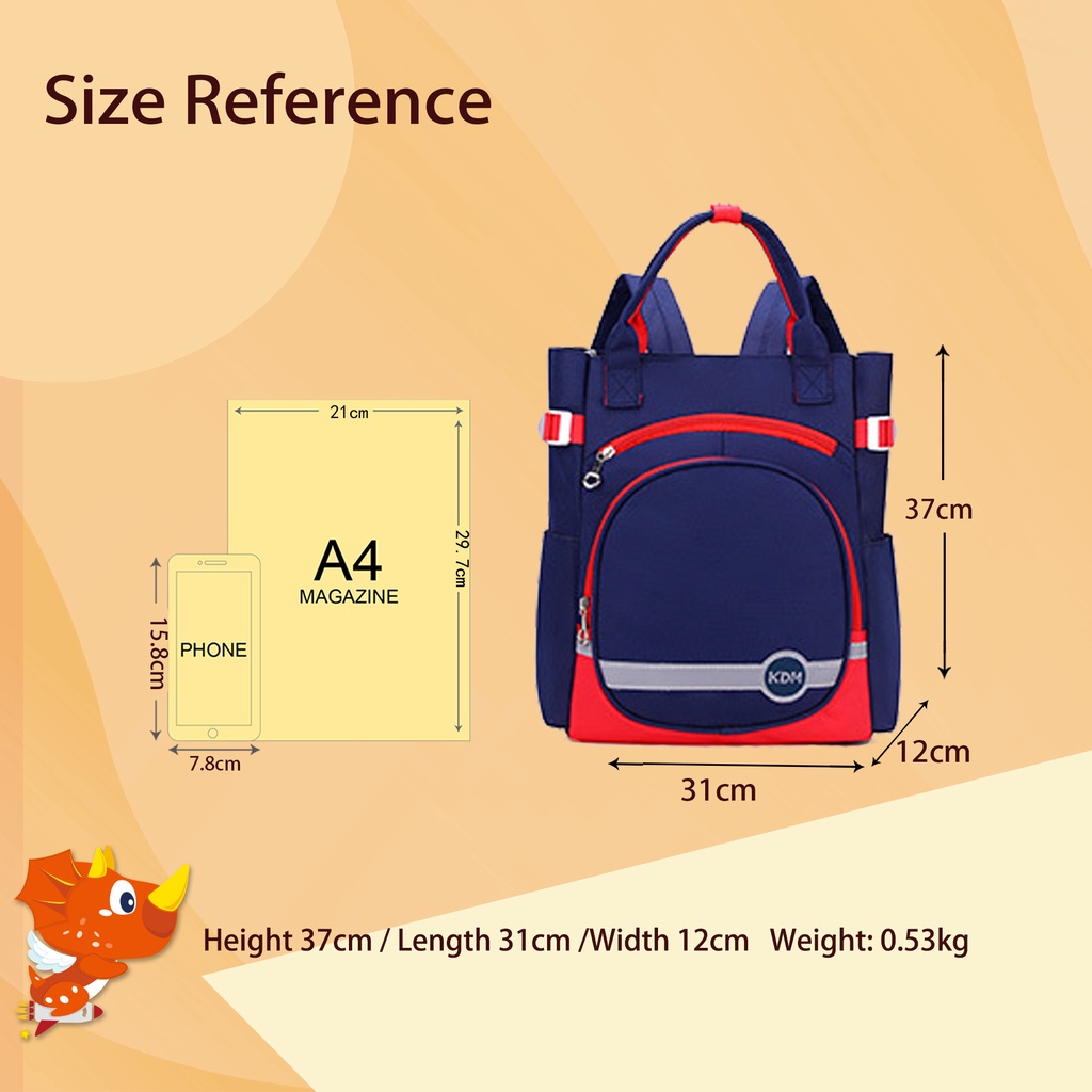 【Ready Stock】New Arrival Fashion 37cm School Bag Large Capacity Lightweight Backpack With Reflective Strap Adjustable Breathable Bag Waterproof Spine Protection Tuition Package