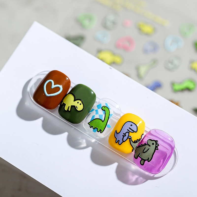 1 Tấm Miếng Dán Móng Tay Họa Tiết Khủng Long 5D Nhiều Màu Dễ Thương DIY