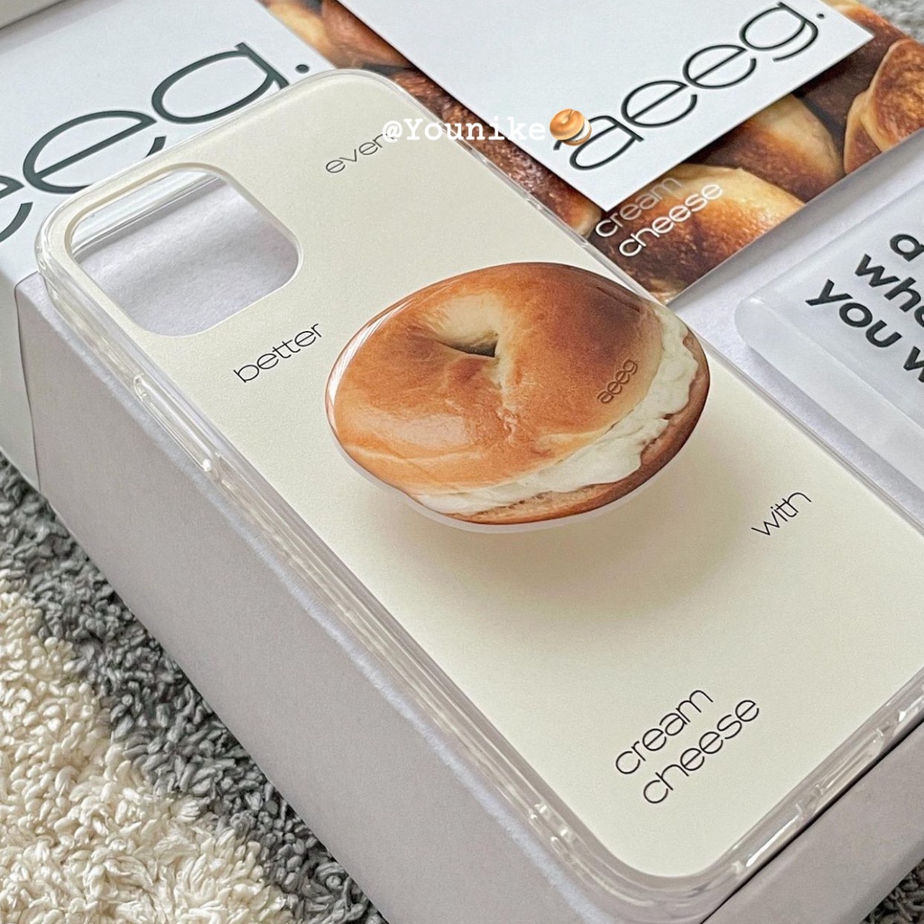 Ốp Điện Thoại Họa Tiết Bánh Mì Nướng Kiểu Hàn Quốc Kèm Giá Đỡ Cho 15 / 14pro / 13pro / 12promax / 11 / xr
