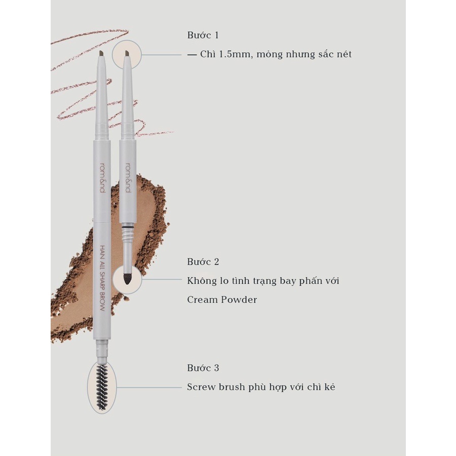 Chì Kẻ Mày Nét Mảnh 3 Trong 1 Romand Han All Sharp Brow