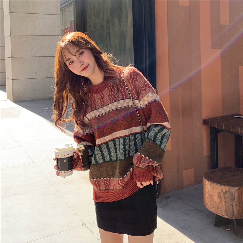 Sweater pullover loose sweater Korean knit sweater long sleeve sweater ...