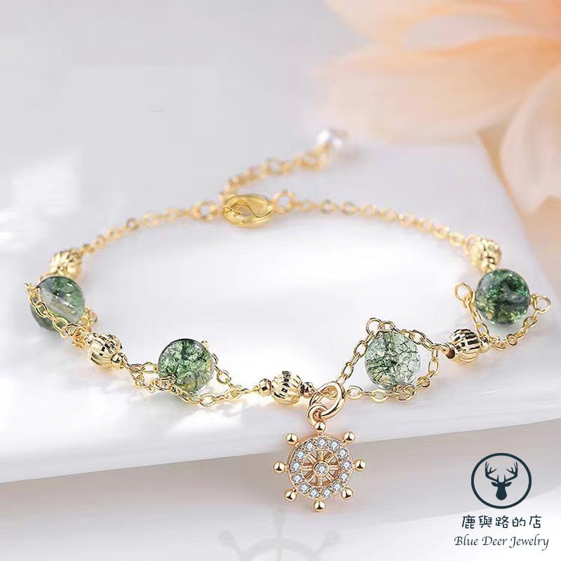 Vòng Tay Pha Lê Xanh Lá Tự Nhiên Phong Cách Nhật Hàn Thiết Kế Mới