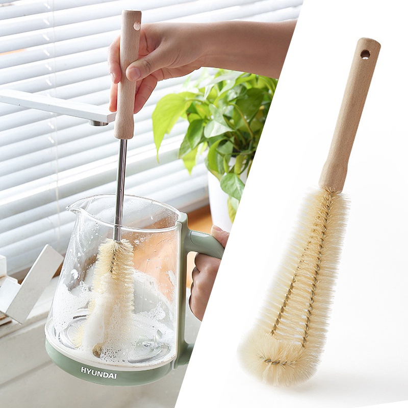 Cọ vệ sinh bình sữa thủy tinh với tay cầm gỗ dài tiện dụng chất lượng cao