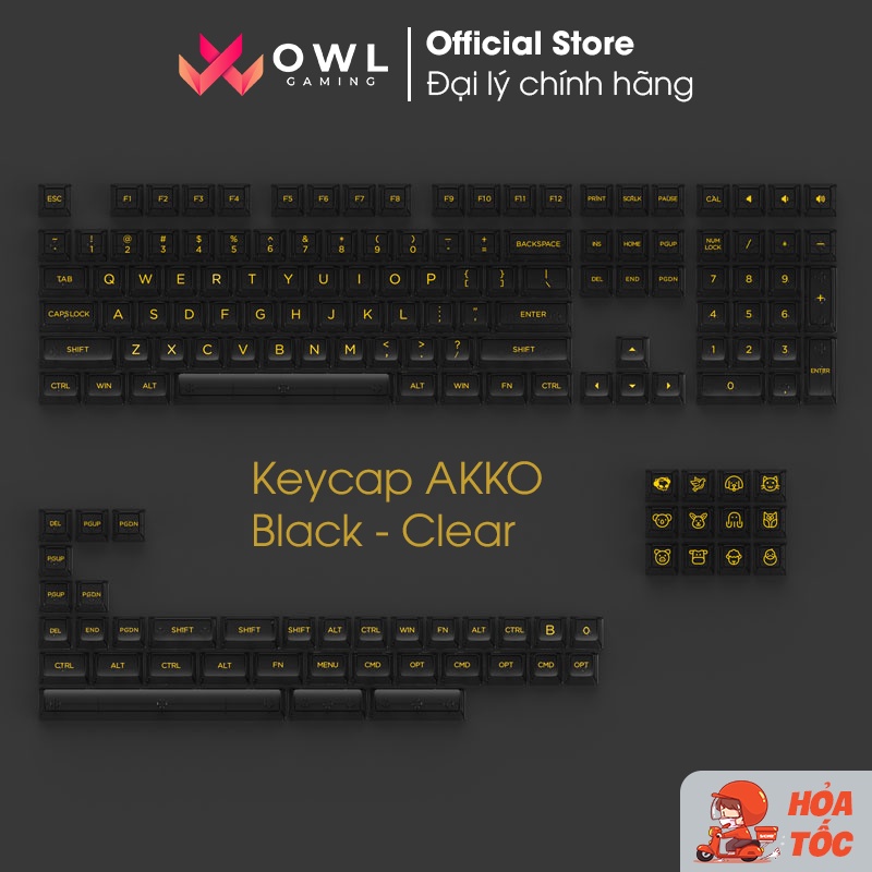 Set keycap AKKO Black v2 (PC / ASA-Clear profile / 155 nút) - Keycap trong suốt xuyên led dành cho bàn phím cơ