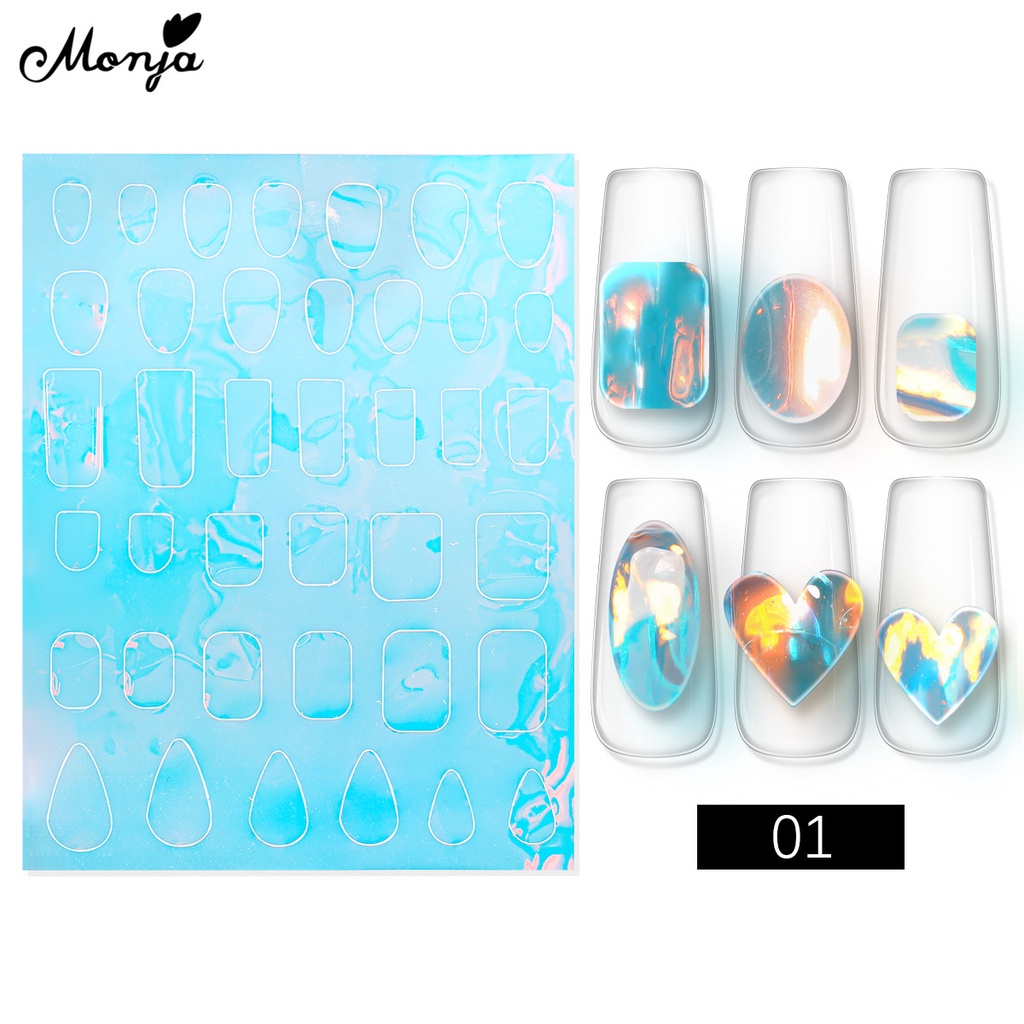 Miếng dán trang trí móng tay MONJA kiểu giấy bóng kính phản quang DIY 3D thời trang dành cho salon
