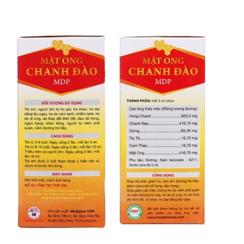Siro MẬT ONG CHANH ĐÀO - bổ phế, giảm các triệu chứng ho, làm ấm đường hô hấp