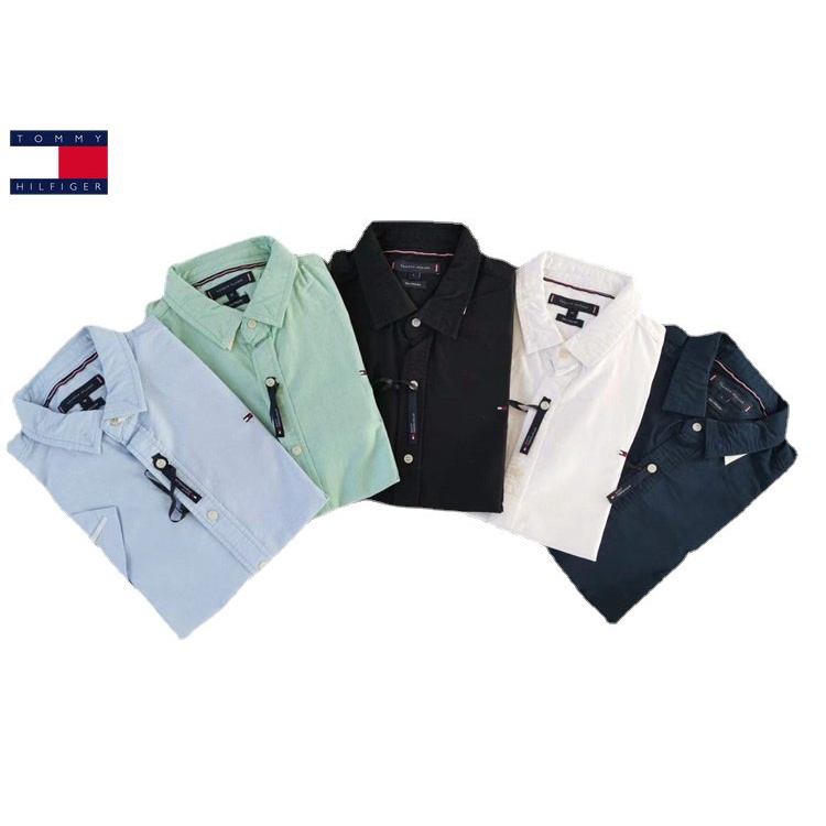 Áo Sơ Mi Tommy Hilfiger Tay Ngắn Màu Trơn Thoáng Khí Thời Trang Công Sở Cao Cấp Cho Nam