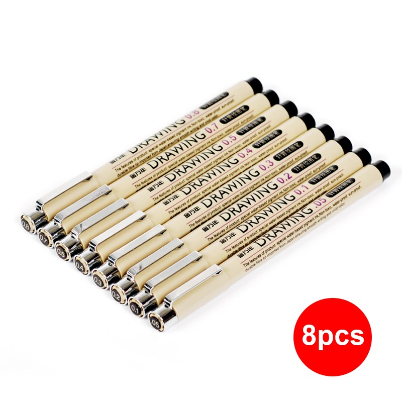 Set 8 Bút Phác Thảo SeamiArt GENVANA Màu Đen Chống Nước Sử Dụng Tiện Lợi Chất Lượng Cao