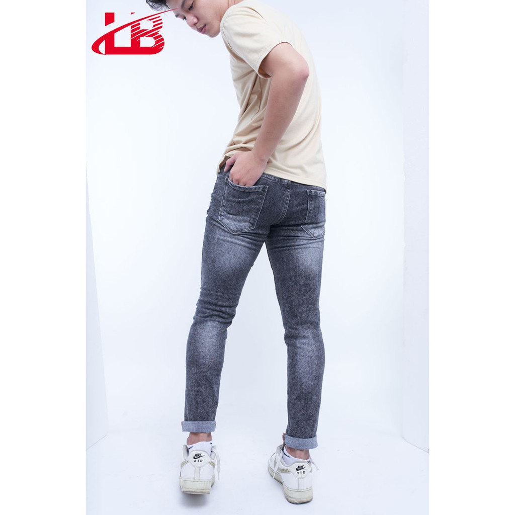 Quần jean dài nam Lb co giãn, màu xám trơn phom body, vải jean cotton sò dày dặn DNBB5224 | BigBuy360 - bigbuy360.vn
