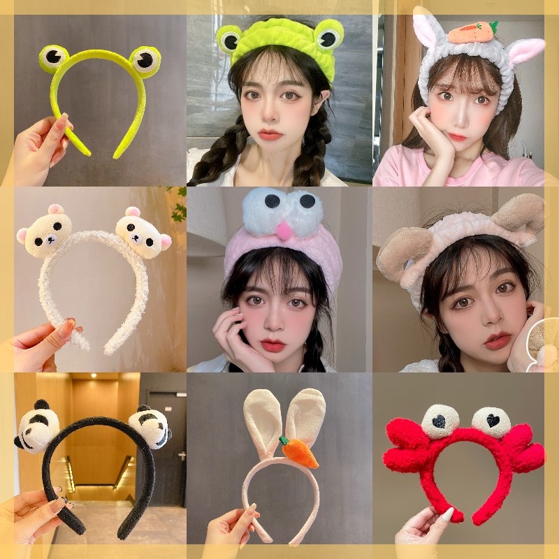 Băng Đô Cài Tóc Rửa Mặt Hình Thỏ / Cua / Ếch Nhồi Bông Dễ Thương