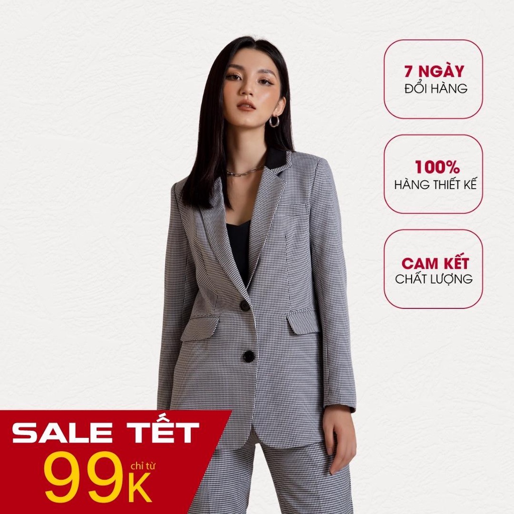 Set vest blazer nữ Houndi Maiimer kẻ xám | BigBuy360 - bigbuy360.vn