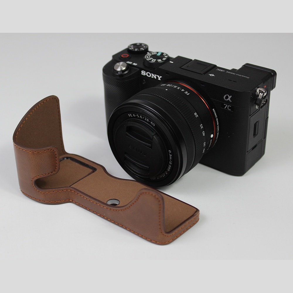 Bao Da PU Bọc Máy Ảnh Sony A7C Alpha 7C ILCE-7C Kèm Pin Mở Đáy Tiện Dụng