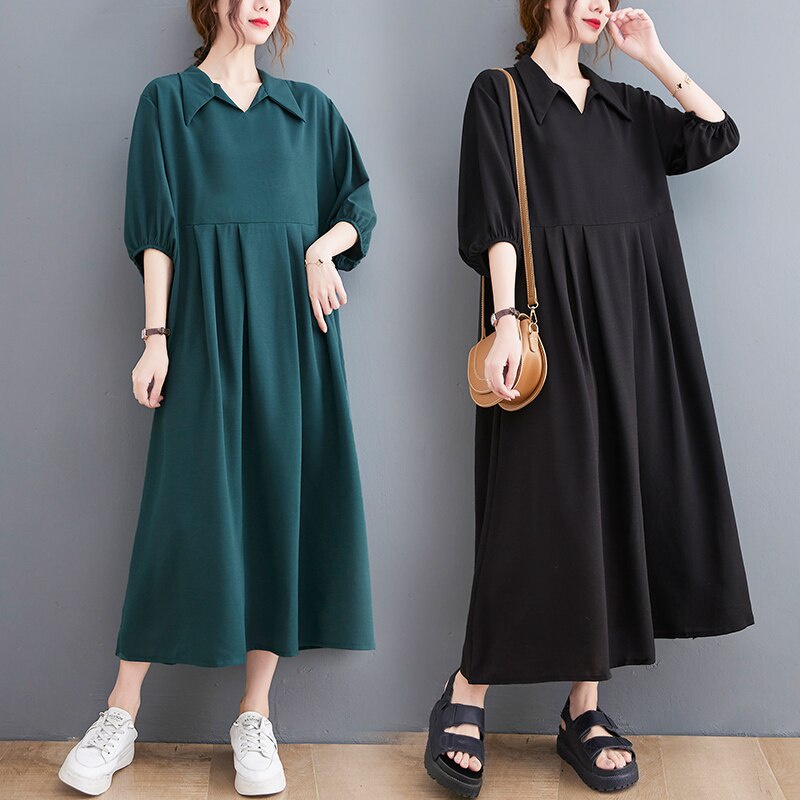 Đầm Dáng Rộng Màu Xanh Lá Cây Cỡ Lớn Thời Trang Cho Nữ 35 45 55 Tuổi 3222