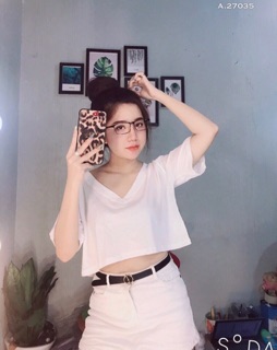 Áo thun giấy croptop cổ tim siêu hot