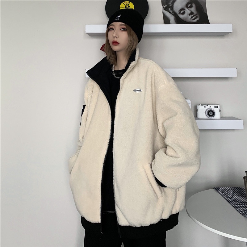 Áo khoác nữ from rộng, áo khoác lông cừu ulzzang nữ 2 mặt thời trang