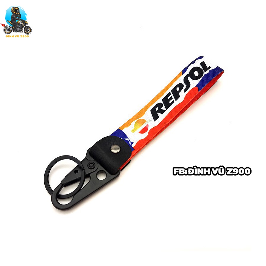 Móc khóa APRILIA, REPSOL, POLICE, 299 KM/H, ... đầu bấm CHẮC CHẮN, dây vải DÀY DẶN, logo sắc nét không phai màu